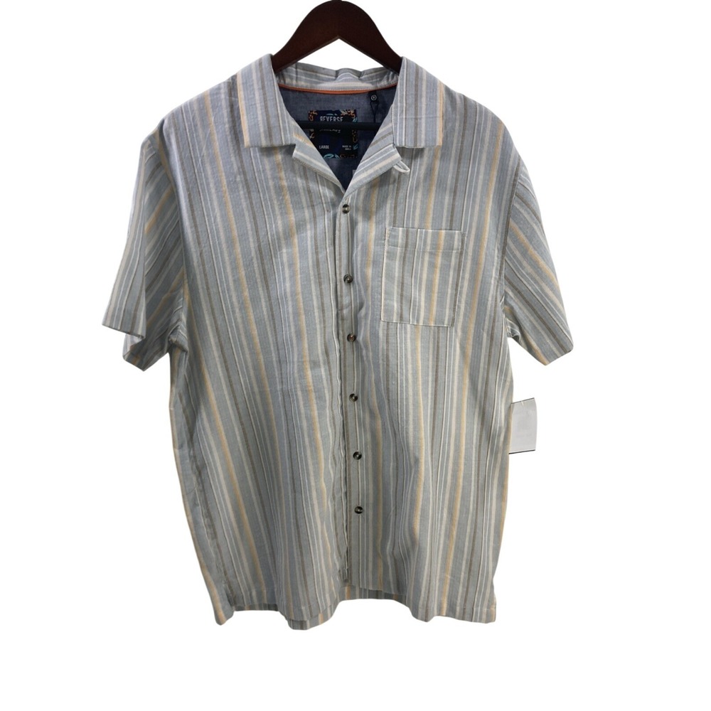 Reverse Threads Men L Lt Blue Stripe Button Up Shirt Short Sleeves New